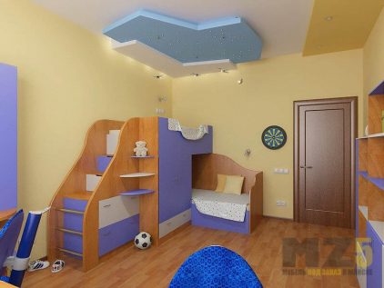 Двухэтажная кровать в детскую комнату из МДФ с выдвижными ящиками