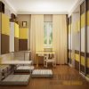 Функциональный набор мебели коричнево-желтого цвета в детскую комнату