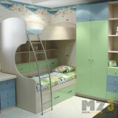Комплект детской мебели с двухъярусной кроватью нежных тонов