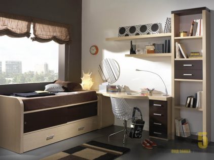 Комплект мебели в детскую комнату в коричневых тонах