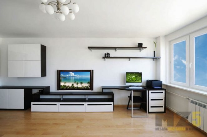 Современная минималистичная горка в гостиную черно-белого цвета