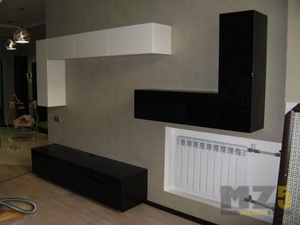 Горка в гостиную в стиле минимализм со шкафчиками закрытого типа