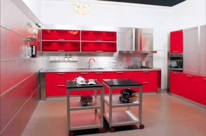Ярко красная кухня МДФ из пластика