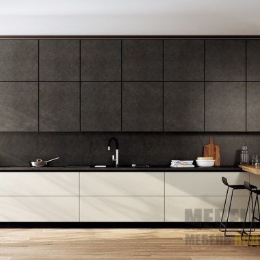 Матовая прямая кухня черно-белого цвета в стиле минимализм