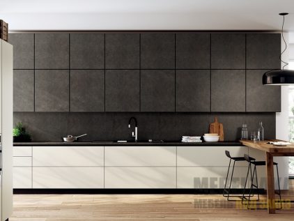 Матовая прямая кухня черно-белого цвета в стиле минимализм