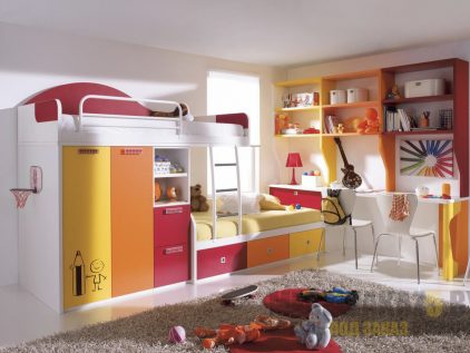Яркий современный комплект мебели в детскую для двоих детей