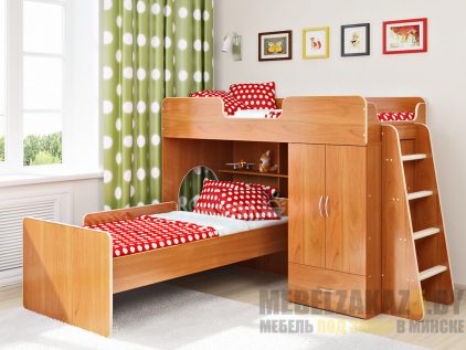 Двухэтажная кровать для детской комнаты из массива со шкафчиком