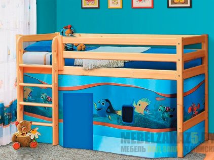 Детская кровать-чердак из массива синего цвета