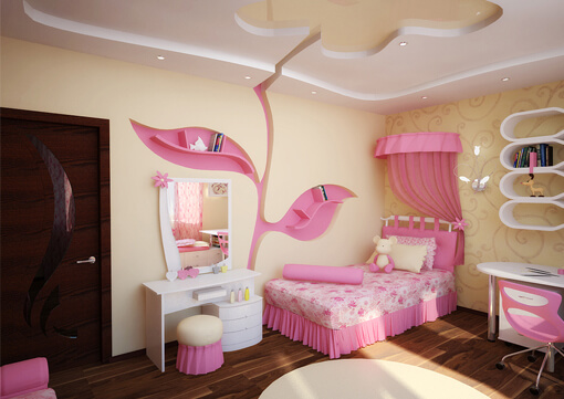 Набор мебели в детскую для девочки нежно розового цвета