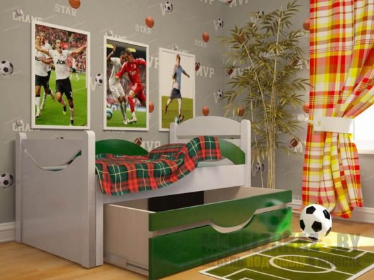 выдвижная кровать для детей от 3 лет в зеленом цвете