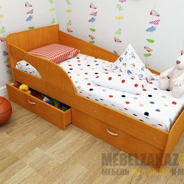 Кровать для детей от 3 лет с бортиком и выдвижными ящиками