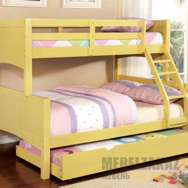 Трехъярусная выдвижная кровать желтого цвета