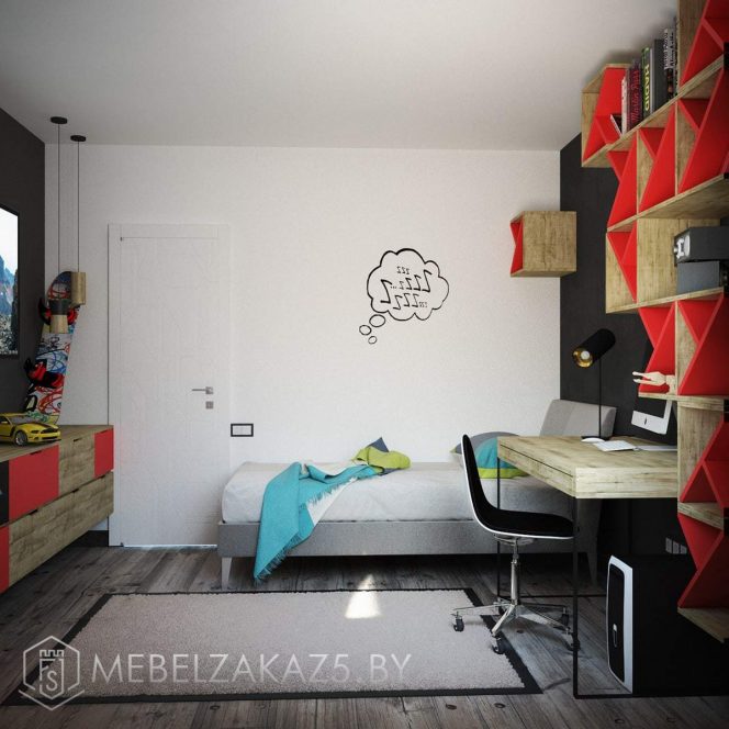 Яркий ультрасовременный комплект мебели в стиле минимализм в комнату подростка