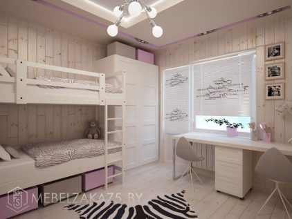 Комплект мебели в комнату для двух девочек в розовых тонах