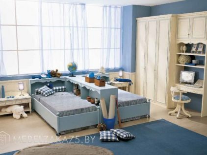 Современная мебель для двоих мальчиков в синем цвете