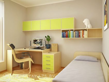 Современная мебель в комнату для мальчика в ярко-желтом цвете