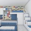Большая двухъярусная кровать в детскую бело-синего цвета