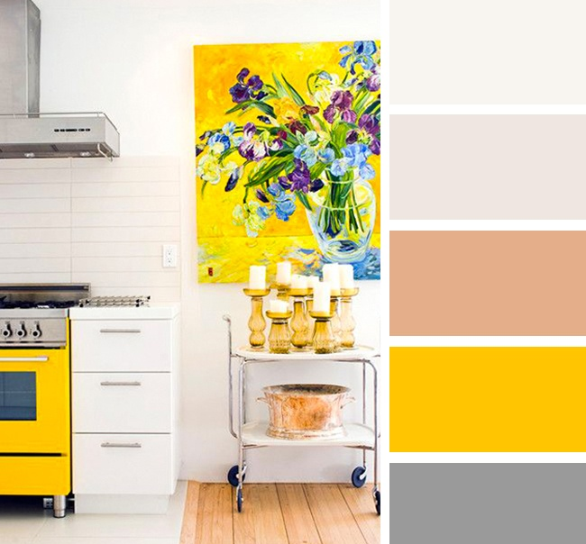 Сочетание белого и желтого на кухне