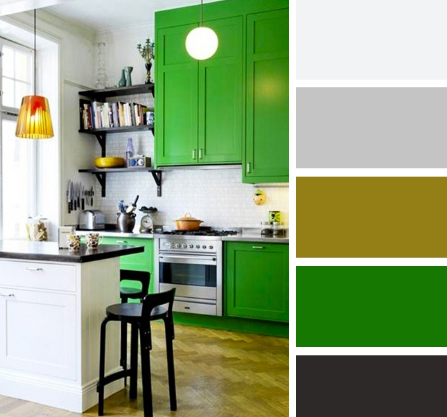 Зеленый и темно-коричневый в интерьере кухни