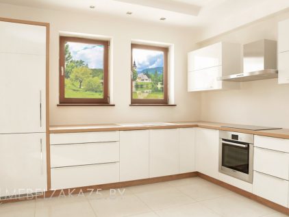 Современная угловая кухня бежевого цвета в стиле минимализм